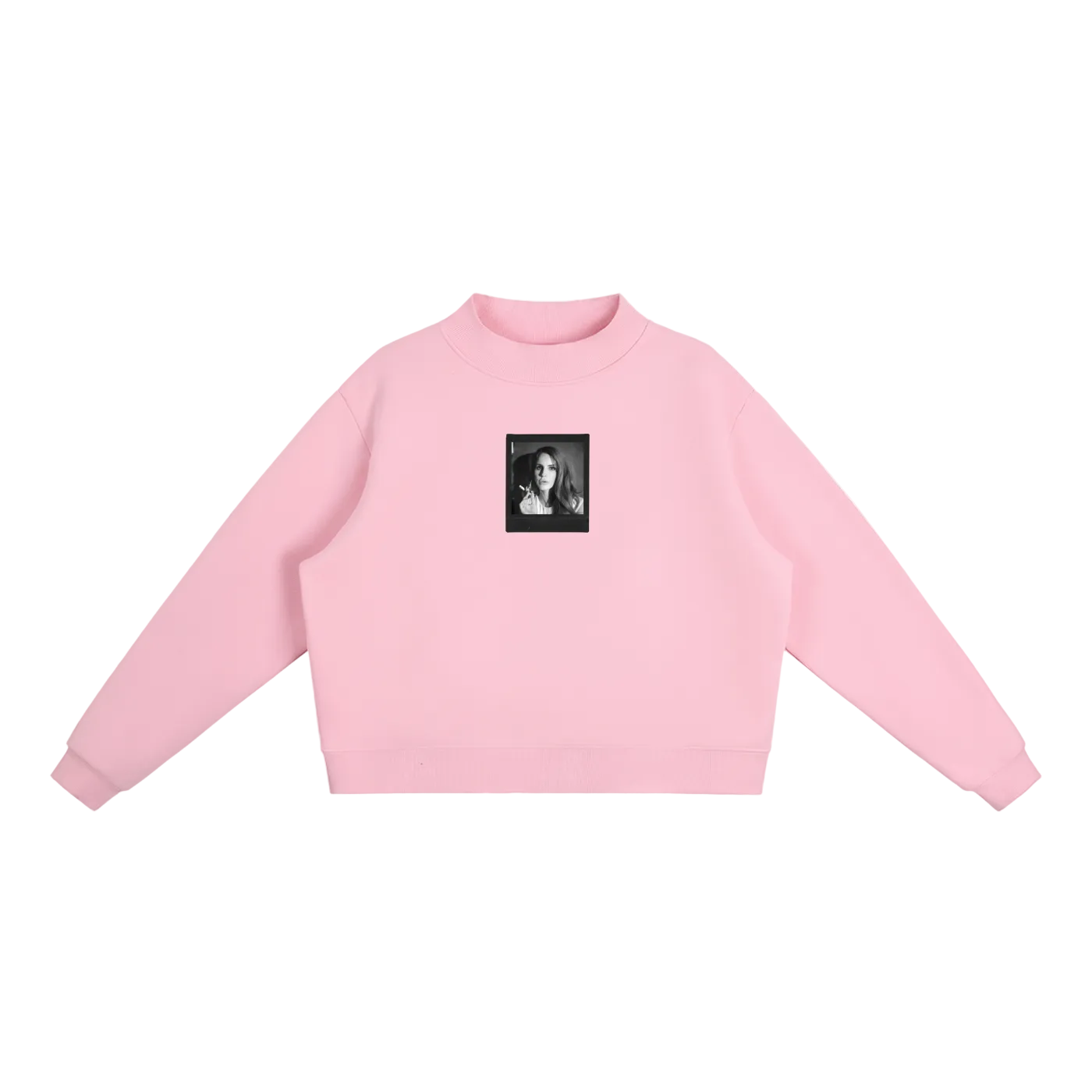 lana black polaroid fleece mock-neck crew sweatshirt