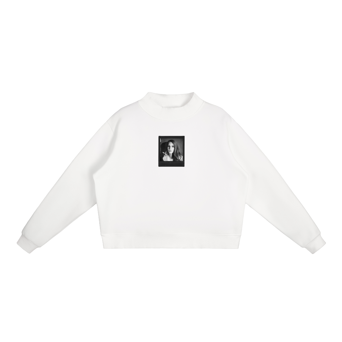 lana black polaroid fleece mock-neck crew sweatshirt