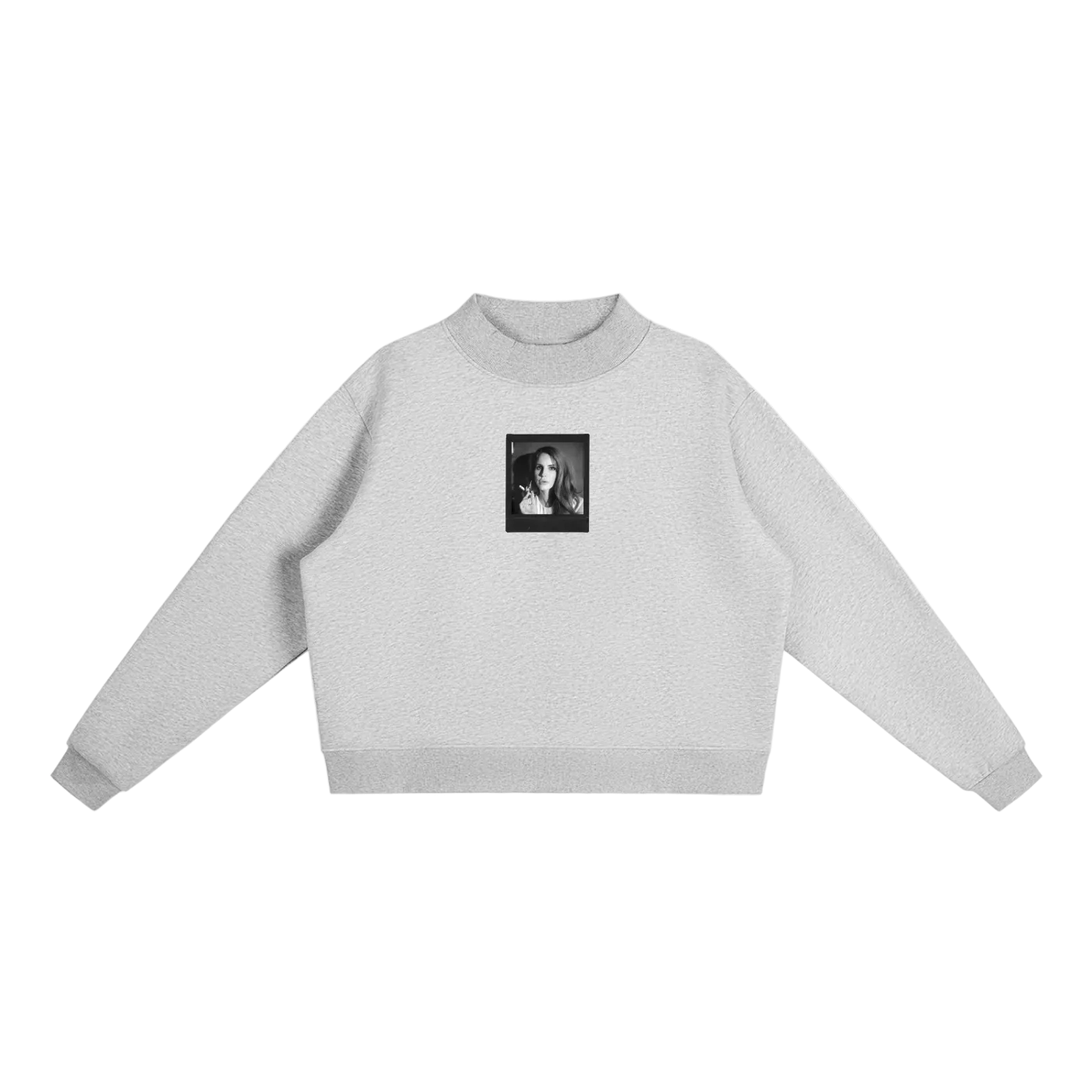 lana black polaroid fleece mock-neck crew sweatshirt