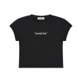 white logo black baby tee