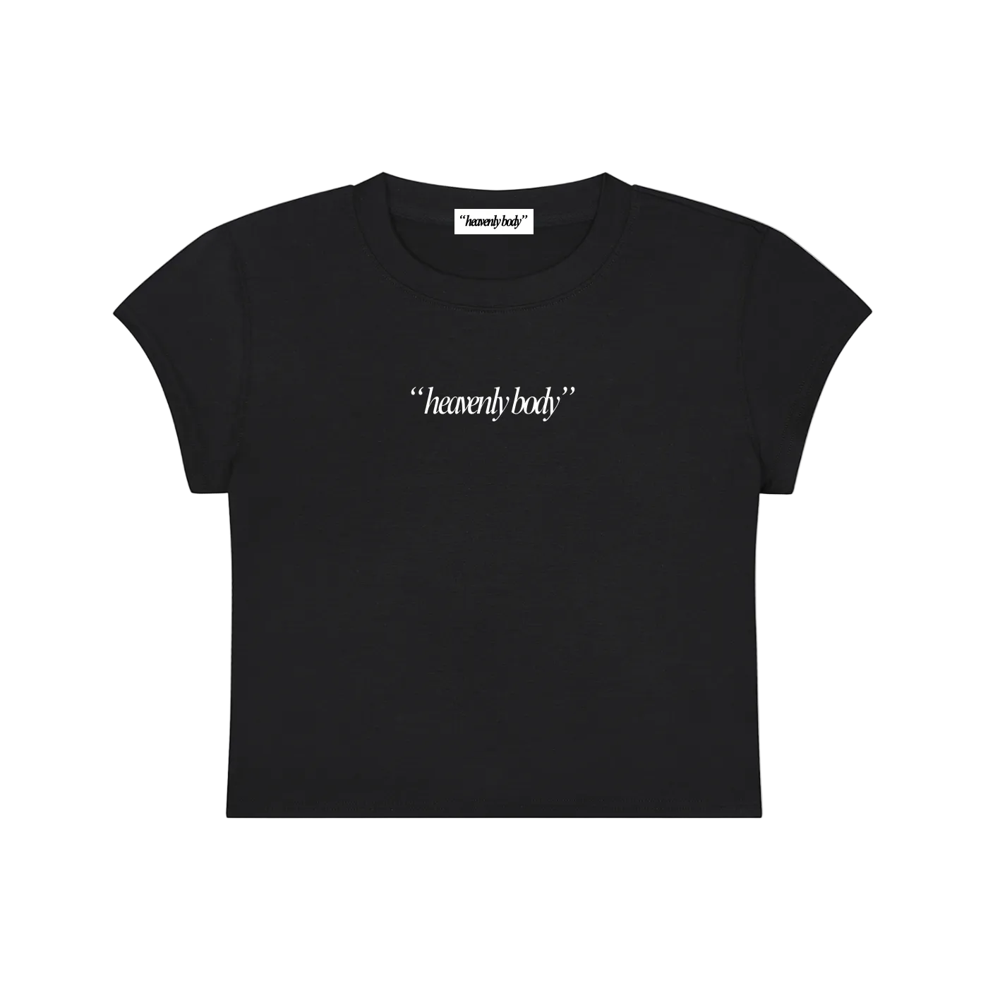 white logo black baby tee