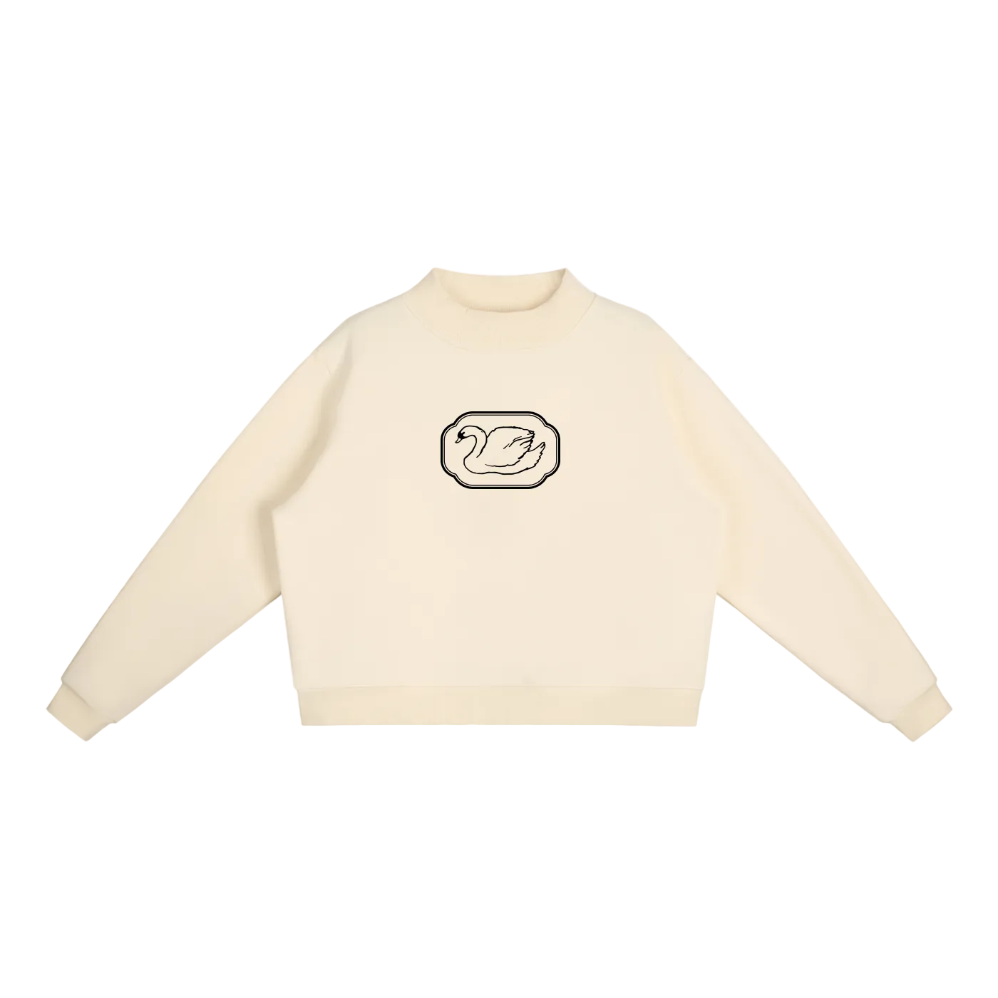 swan stamp fleece crew mock-neck sweatshirt
